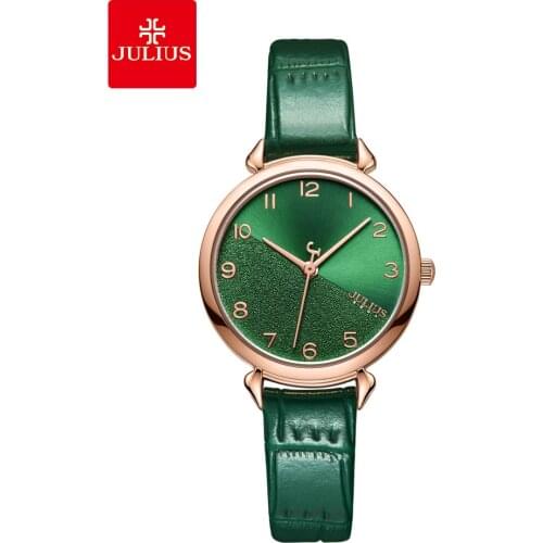 Classic Elegant Green Womens Watch Japan Mov't Lady Hours Fine Fashion Real Leather Bracelet Girls Gift Julius Box