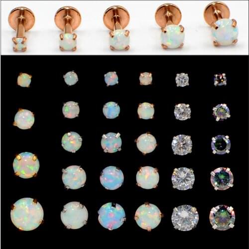 CHUANCI 1 PC Zircon Opal 316l Steel Labret Lip Bar Ring Piercing Ear Cartilage Tragus Earring Body Piercing Jewelry
