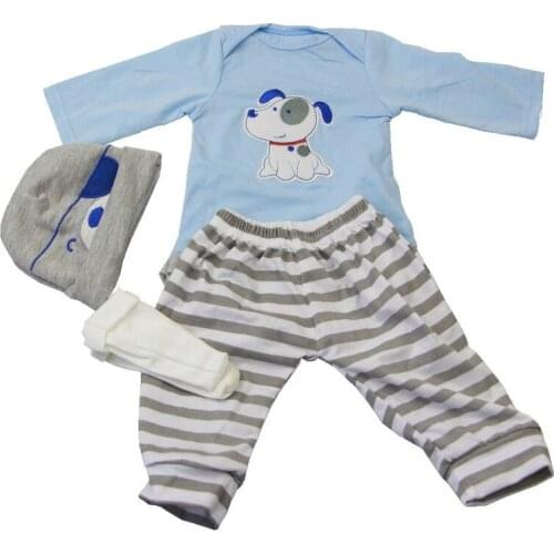 New Blue Puppy 5-piece Set Newborn Romper Suitable for 22-23 Inch Reborn Baby Skin-friendly Cotton Doll Clothes Set Accessories