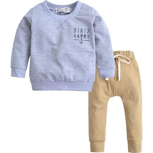 Kids Baby Girl Boys Clothes Sets 2020 Autumn Long Sleeve Grey Dirty Harry Sweater+Khaki Trousers 2pcs Boys Clothing Outfits