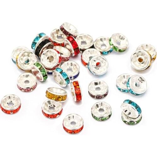 50pcs 4 6 8 10mm Multicolor Rhinestone Rondelle Crystal Round Spacer Beads for Jewelry Making DIY Bracelet Necklace Accessories