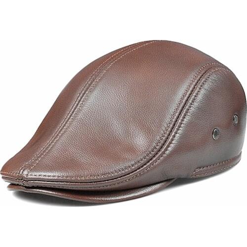 Fashion Winter Genuine Leather Mens Baseball Caps European Designer Cowhide Hats For Man Mens Real Leather Caps Dad Hat Brand