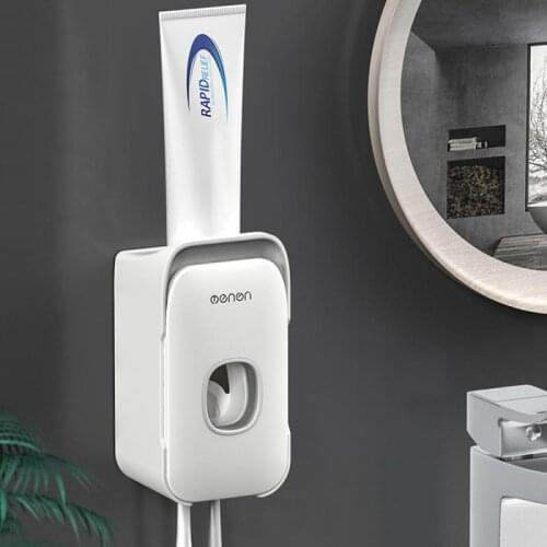 Wall Mount Stand Bathroom Accessories Set Toothpaste Squeezer Automatic Toothpaste Dispenser Dust-proof Toothbrush Holder cocina