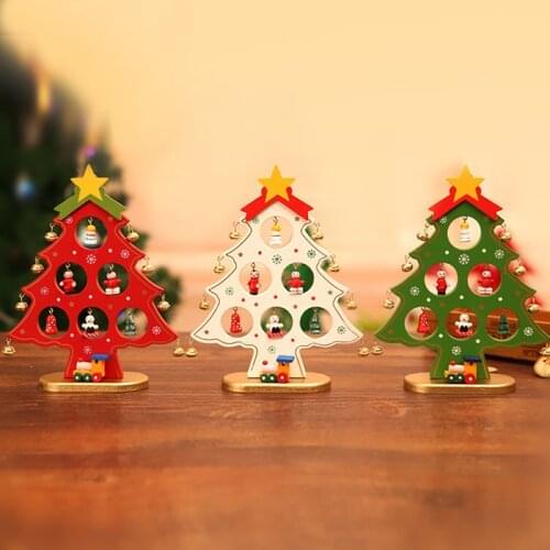 New Cute Christmas Tree Decoration DIY Wooden Christmas Ornaments Festival Party Xmas Tree Desk Decoration Toy Hanging Tree Gift
