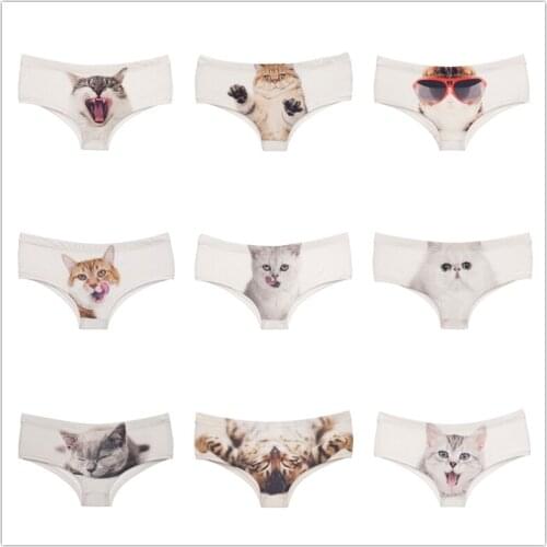 2019 New Lovely Cat 3D Pattern Underwear Sexy Pet Pure Color Panties Women White Black Mid-rise Polyester Lady Briefs