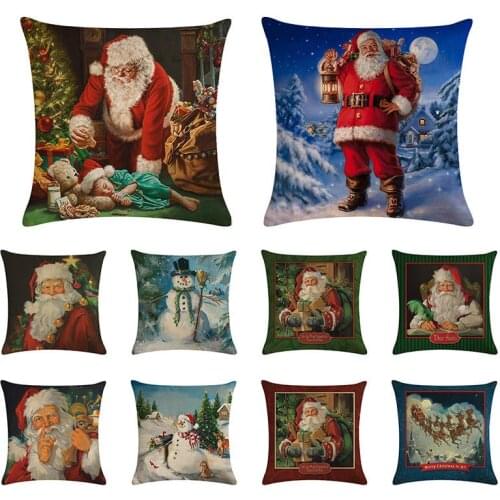 New Santa Claus Snowman Cushion Cover Almofadas Pattern Home Decorative New Year Christmas Printed Throw Pillowcase Cojines 1494