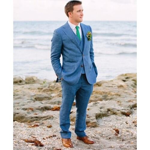 ANNIEBRITNEY Blue 3 Piece Slim Fit Men Fashion Suit Cutsom Groom Wedding Tuxedo Prom Wedding Tailor Made Men Suit With Pants