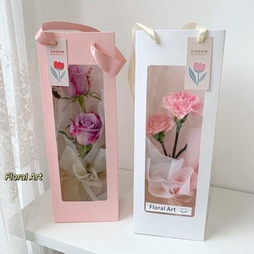 Single Flower Box Wedding Party Birthday Gift Solid Color Tote Bag Diy Supplies Jewelry Window Gift Storage Bouquet Packing Bag