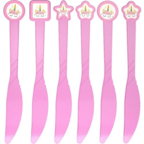 Unicorn Theme Disposable Knives For Kids Birthday Party Decroations Tableware Pink Plastic Knife Baby Shower Girl Party Supplies