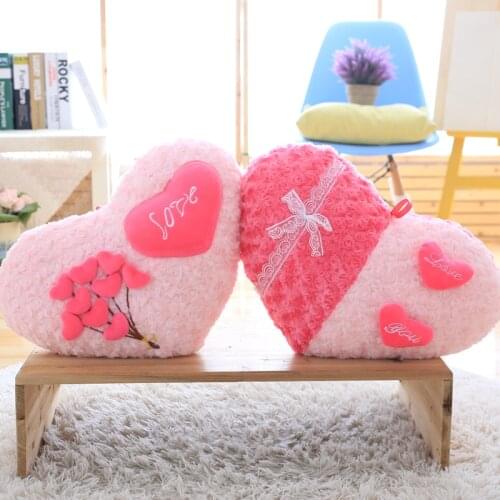 48*40cm Beautiful Love of Heart Plush Pillow Stuffed Soft Rose Velvet Throw Cushion Birthday Valentines Day Gift for Lover Girl