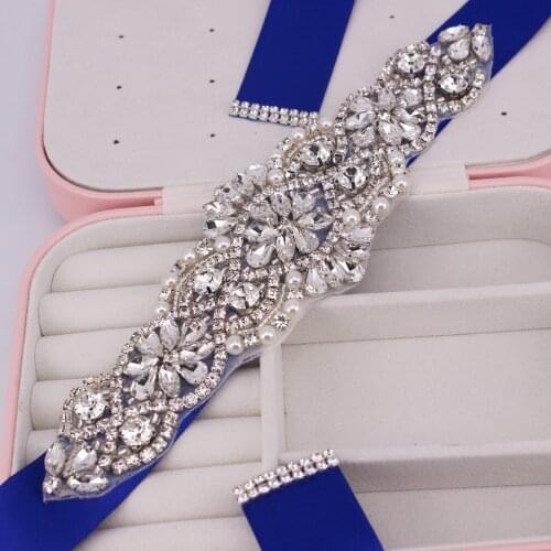Crystal Pearls Wedding Belt Rhinestones Bridal Belt Silver Diamond Bridal Sash For Wedding Accessories Belt