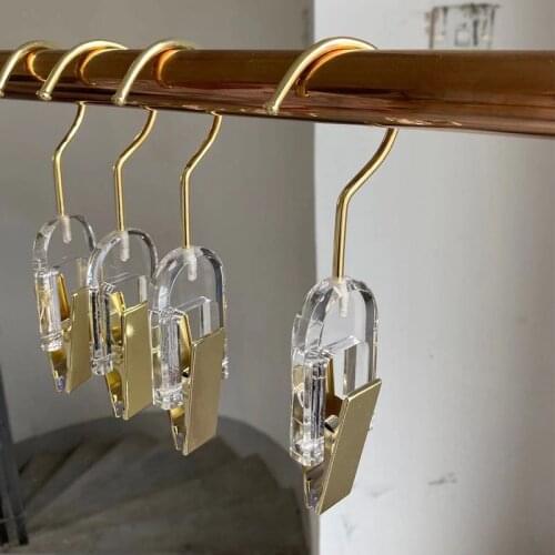 15/10Pcs Transparent Hook Clothing Store Wardrobe Acrylic Gold Bra Storage Clip Crystal Socks Scarf Hook Clothes Storage Hanger