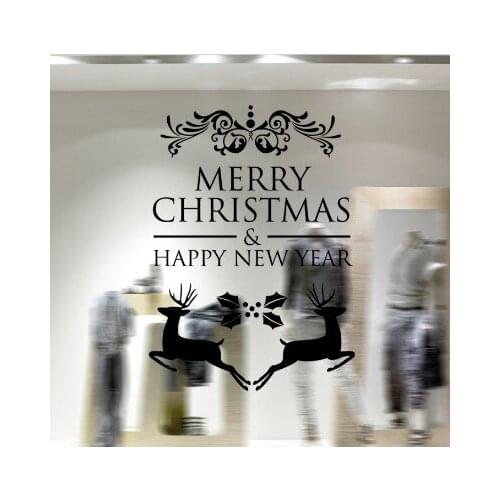 Christmas two deer Christmas Santa Clauswords wall sticker home decor shop store Chirstmas party window stickers decoration