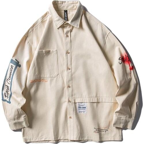 Autumn And Winter Mens Long Sleeve Casual Pure Cotton Shirts Letter Print Outdoor Male Clothing