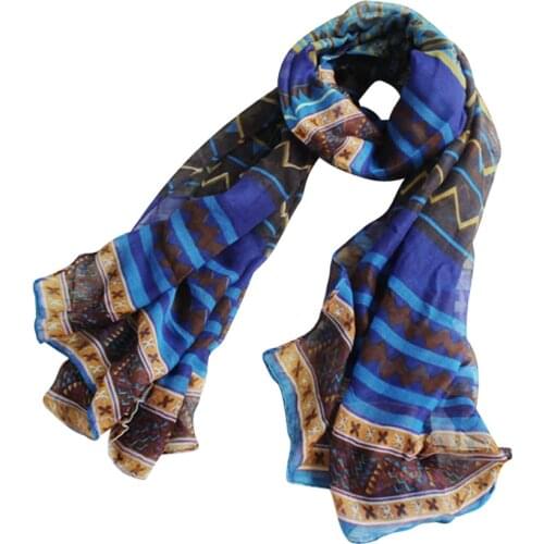 Vintage Boho Summer Women Scarf 2021 New Beach Blue Print Elegant Lady Tropical Ethnic Holiday Fashion Soft Flowy Light Scarves