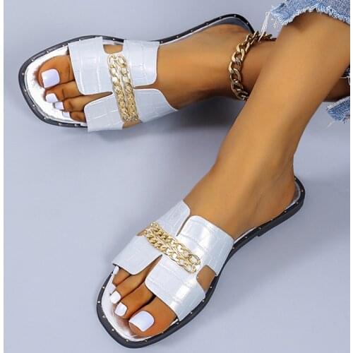 Rivet metal women slippers chain ladies sandals women Flat Flip Flop Women Lady Flats Slippers Sandals Shoes Woman