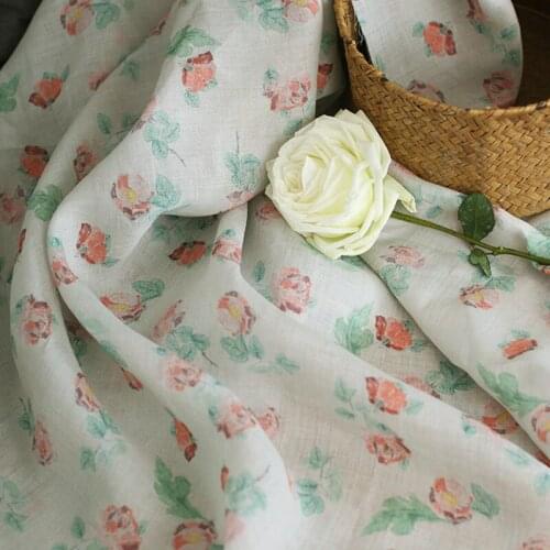 Flower printed ramie fabric Pastoral style floral dress fabric handmade clothing retro shirt fabric