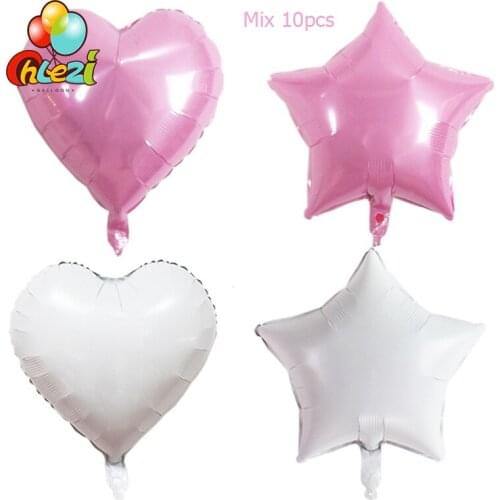 10pcs 18 inch Heart Star wedding Foil Balloon Pink White Birthday Party Decorations Anniversary Celebration Supplies Globos