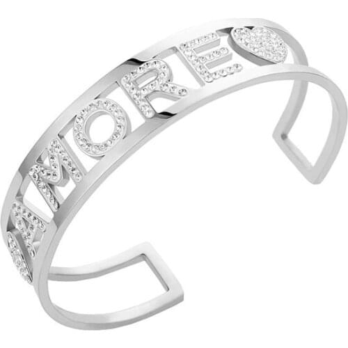 Luxury Stainless Steel Open Bracelet Bangle With Letter Fashion Initial Alphabet AMORE Charms Bangles For Women 2021