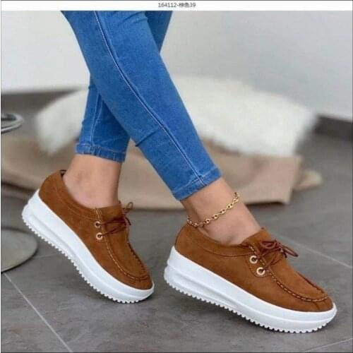 Spring Autumn Women Shoes 2021 Comfortable Lightweight Flat Shoes Woman Round Toe Mid Heel Lace Up Platform Shoes Size 43 Shoes