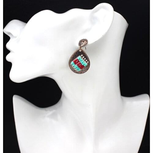 Retro water drops beaded national style fashion personality earrings female holiday jewelry temperament white collar with gifts