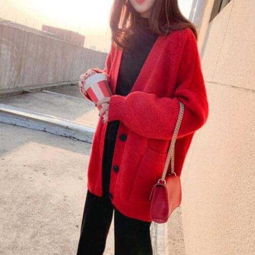Women 2020 Autumn Winter Knitted Coat Female Casual Long Sleeve V-neck Sweater Outwear Ladies Solid Color Cardigan Tops S52