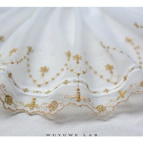 1m Gold Embroidery White Mesh Soft Width Lace Fabric Trims Clothing Dress Skirt Handmade Accessories Home Decoration 23cm