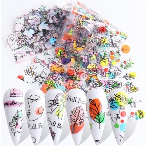 10PCS 3D Flower Nail Stickers Women Face Sketch Abstract Face Leaf Sexy Girl Nail Art Decor Sliders Manicure Stickers for Nails