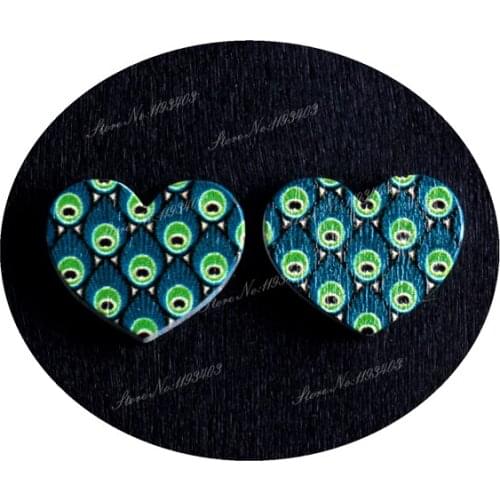 16mm Ripple Heart Shape Image Painted Wooded Laser Cut Cabochon to make Rings, Earrings, Bobby pin, pendant