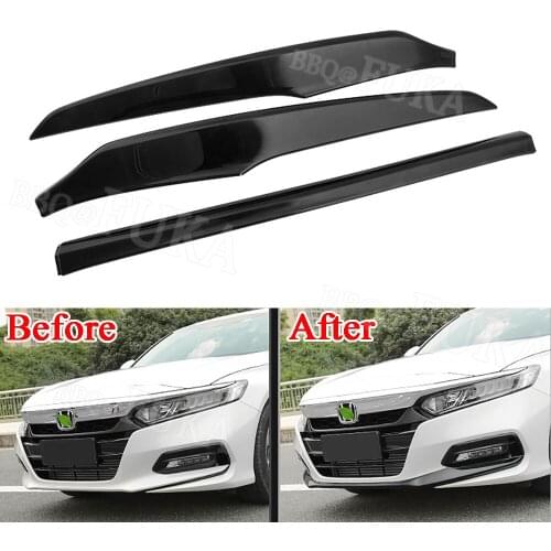 3pcs/Set Car Exterior Styling Glossy Black ABS Front Bumper Front Lip Cover Trim Molding For Honda Accord 10th 2018 2019