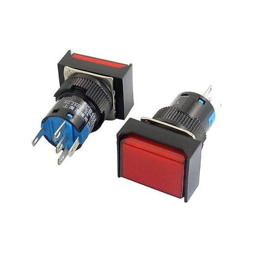 AC 220V Lamp 5 Pins SPDT Momentary Red Rectangular Push Button Switch
