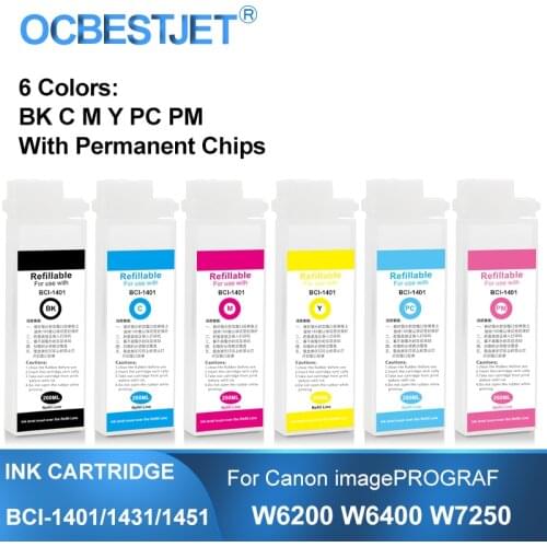 BCI-1401 BCI-1431 BCI-1451 Refillable Ink Cartridge With Permanent Chip For Canon W6400 W6200 W7250 Printer 260ML 6Colors/Set
