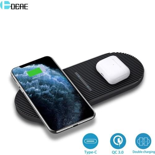 20W Fast Wireless Charger Dock Station for Samsung S20 S10 Buds 2 in 1 Qi Dual Charging Pad For Airpods Pro iPhone 12 11 XS XR 8