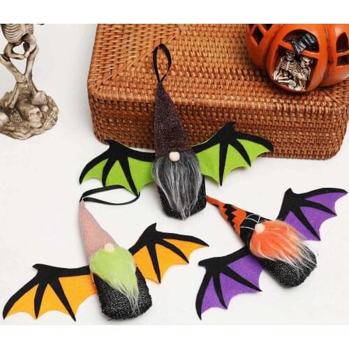 Halloween Faceless Gnome with Bat Wing Plush Doll Hanging Ornaments Swedish Stuffed Elf Dwarf Tomte Toy Home Decoration 2021