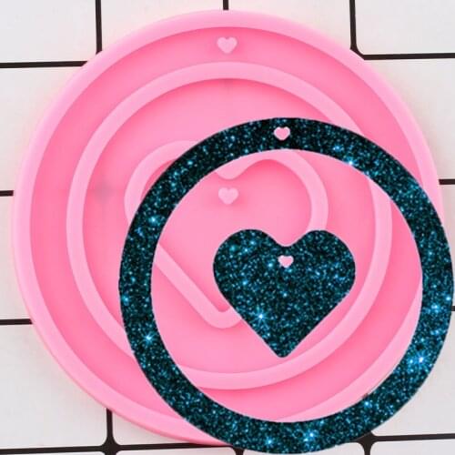 Shiny Heart Silicone Mold Epoxy Resin Craft Keychain Polymer Clay DIY Jewelry Making Round Pendant Mould Handmade Charms Moulds