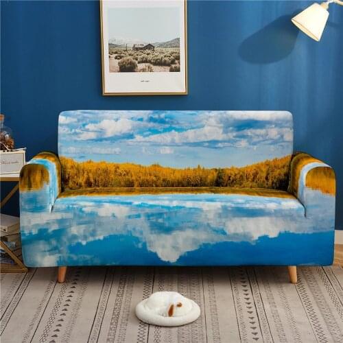 Scenery Printing Slipcover Sofa Cover All-inclusive Couch Protective Cover Elastic Furniture Corner Sofa Cover for 1/2/3/4 Seat