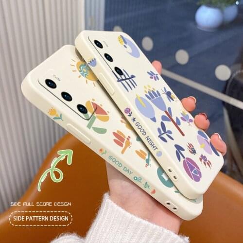 Side Print Flowers Phone Case For Huawei P40 P40Lite P30 P20 Mate 40 40Pro 30 20 Pro Lite P Smart 2021 Y7a Liquid Silicone Cover