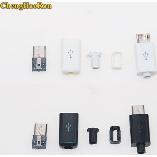 ChengHaoRan 1pcs USB Male 5 Pin DIY Micro USB Connector Plastic Shell Jack Tail Sockect Mini Plug Terminals White Black