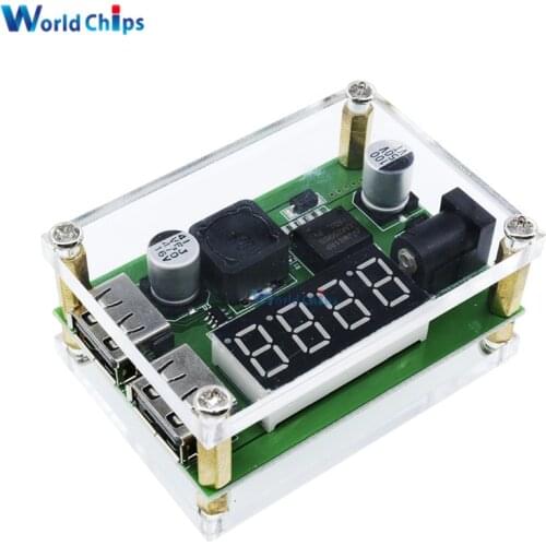 DC-DC 9V 12V 24V 36V to 5V 3A LED Digital Display Step Down Buck Module Voltage Voltmeter Dual USB Converter With Case for Car