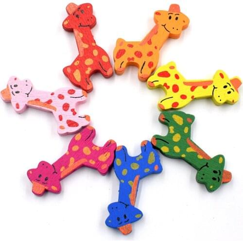 20pcs random mixed color Deer Shape Wood Buttons for Handwork Sewing DIY Clothing Crafts Accessories Gift Card Decor