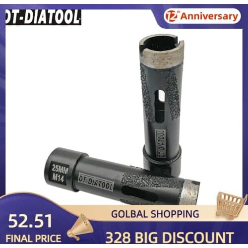 DT_DIATOOL 2pcs/set Dia 25mm M14 Laser Welded Diamond Dry Drilling Core Bits Hole Saw For Hard Marble Nature Stone Concrete