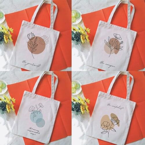 Aesthetic Art Canvas Tote Bag Aesthetic Line Drawing Plant Print Canvas Bags Harajuku Ulzzang Shoulder Bag Handbag Student Totes