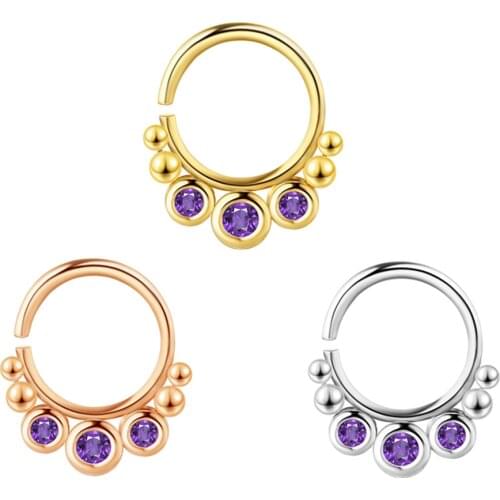 Round Zircon Gem Ring Bendable Seamless Nose Ring Surgical Steel Crystal Ear Trague Cartilage Earring Piercing Rhinestone