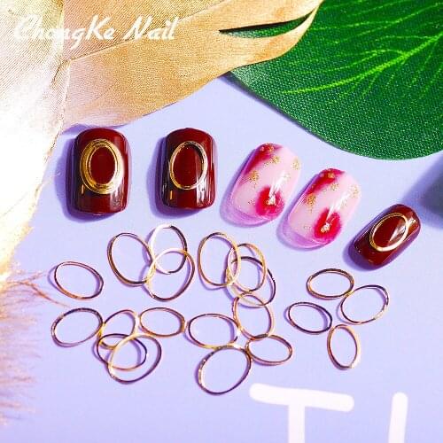 Multi Size Gold Hollow Oval 3d nail art Decorations Metal Nails Rivets nail supplies for Professionals 500pcs/bag