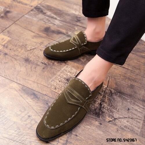 New Luxury Designer British Punk Suede Pointed Shoes Flat For Men Dress Party Formal Wedding Prom Oxford Zapatos Hombre Vestir