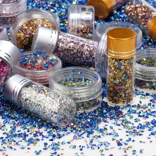 Bottled box set charm Colorful Art Crushed Glass Nail Stones irregular Decoration DIY Necklace Jewelry Making Accessories