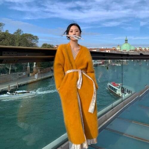 NEW 100% genuine mink cashmere sweater women pure Angora cardigan knitted jacket fashion winter long coat JNS023