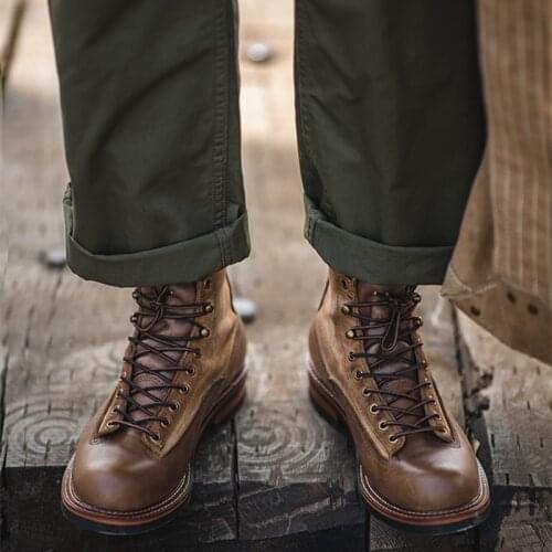 New Handmade Autumn Winter Vintage Men Casual Boots Cow Leather Tooling Ankle Boots High Quality Cowhide Shoes Motorcycle Boots