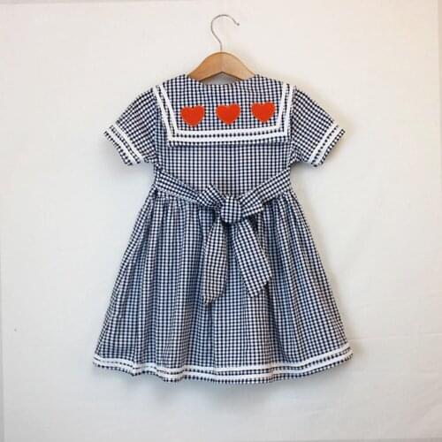 New Summer Girls Dress Navy Style Sailor Collar Blue Plaid Party Baby Princess Dresses Cute Childrens Kids Girls Clothing