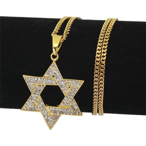 Star of David Hip Hop Rhinestone Necklace Jewish Symbol Pendant Stars Pendant & Necklace For Hip Hop jewelry Dropshipping